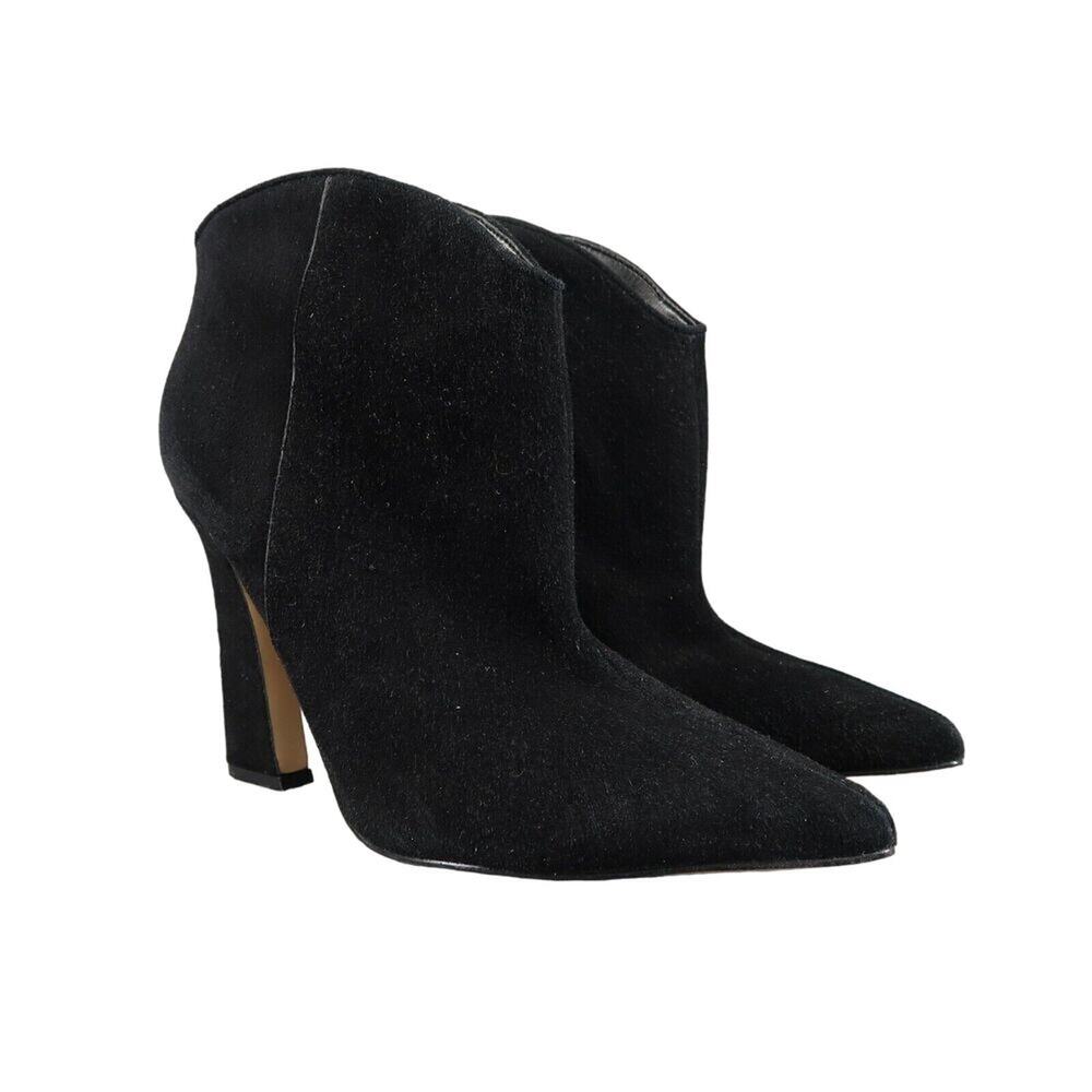 Marc Fisher Shoes Womens 7.5 Booties Point Toe Black Suede Classic Heeled Boots